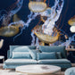 floating jellyfish wallpaper mural living room decor