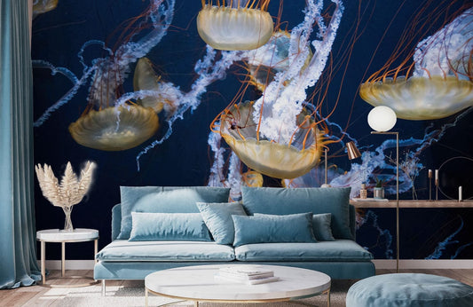 floating jellyfish wallpaper mural living room decor