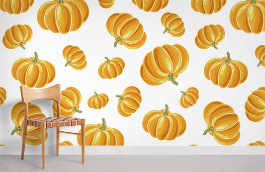 Bright Whimsical Pumpkin Pattern Mural Wallpaper