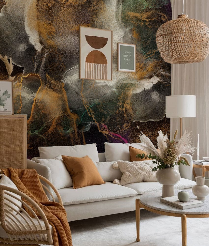 floating sand industrial wall mural living room decor idea