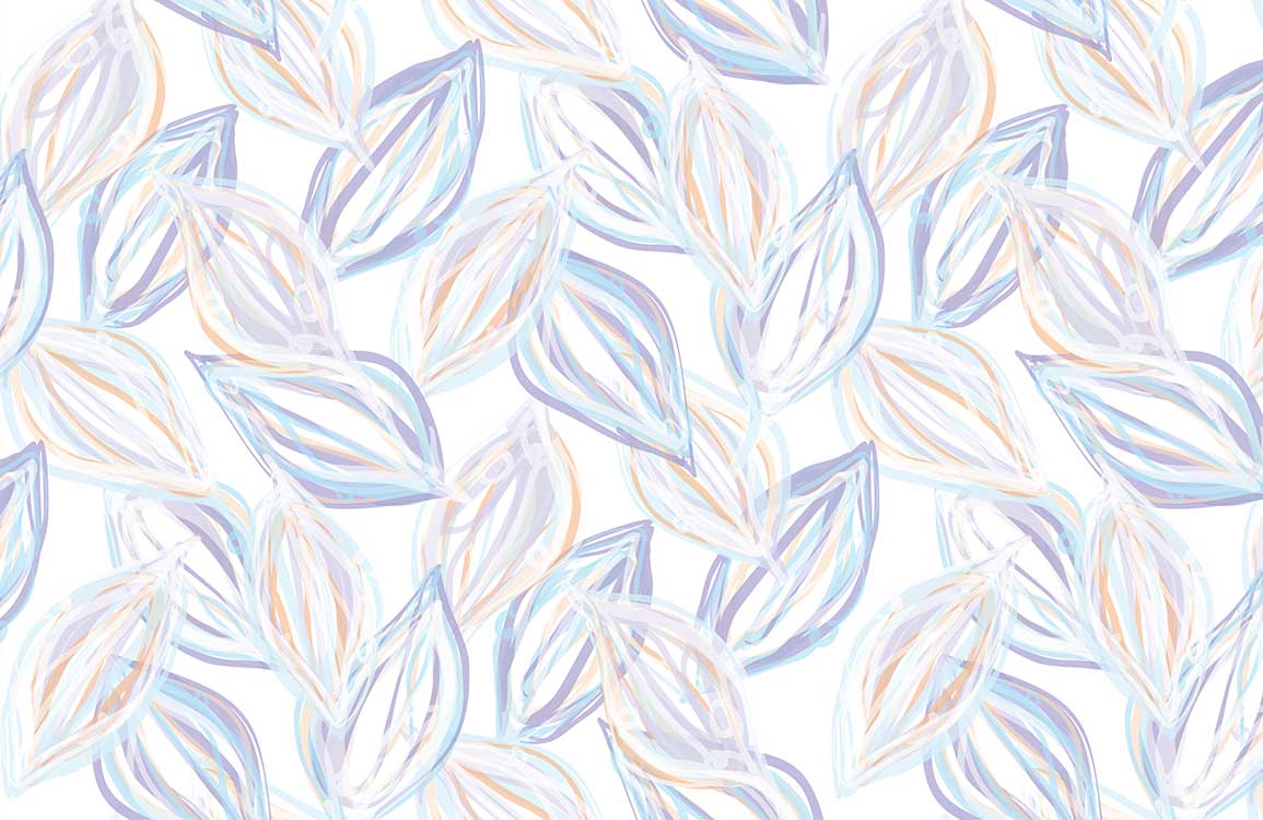 Elegant Blue Leaf Pattern Mural Wallpaper