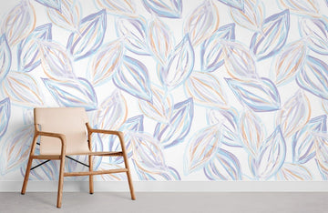 Elegant Blue Leaf Pattern Mural Wallpaper