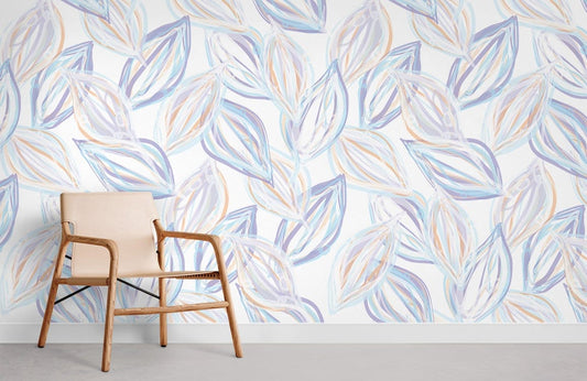 Floral Motif Pastel Leaf Wallpaper Room