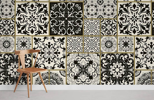 Elegant Black Beige Vintage Mural Wallpaper