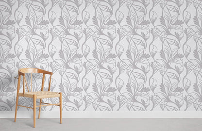 Elegant Grey Floral Pattern Mural Wallpaper