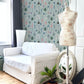 Living Room Wallpaper Mural Featuring a Floral Design and Tools in Green