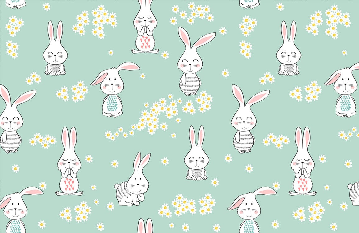 Flower & Bunny Mural Wallpaper Custom Art Design