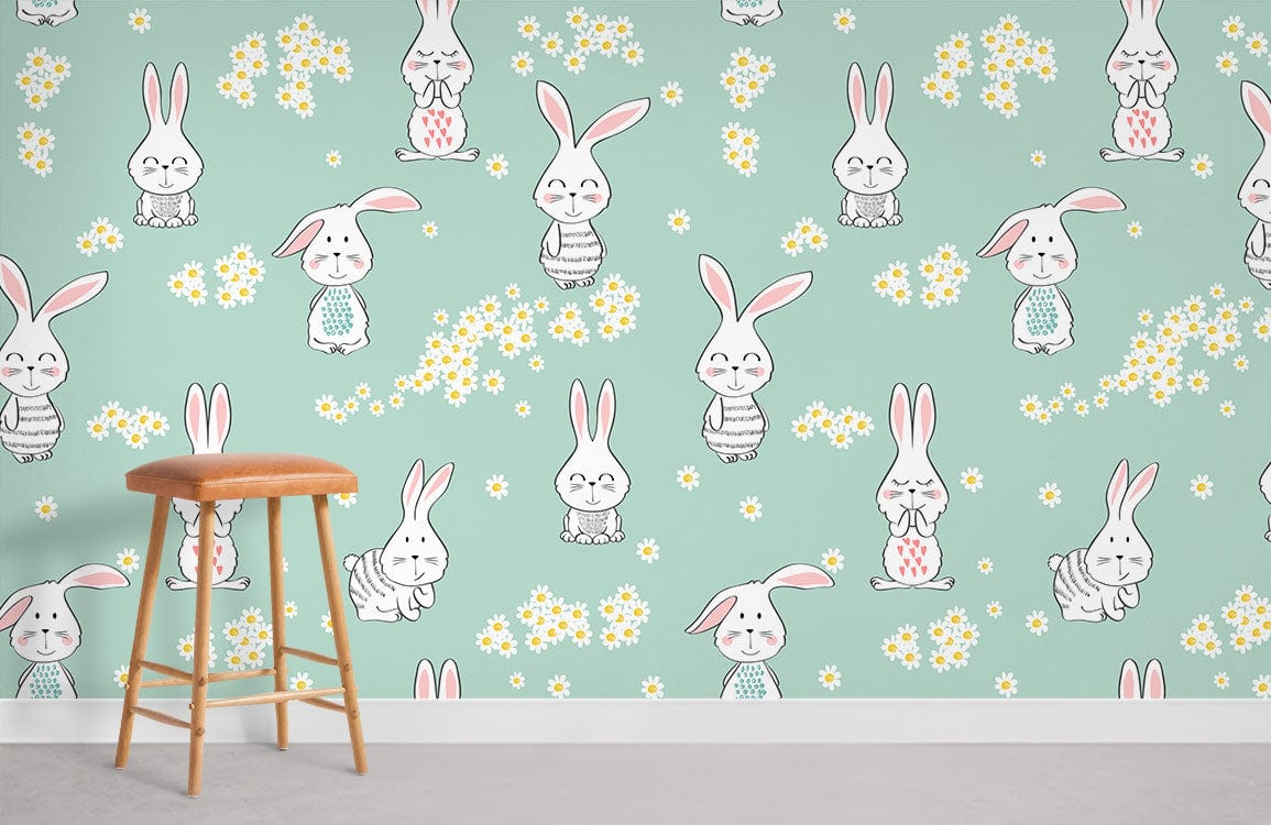 Colorful Bunny Cartoon Wallpaper Room Decoration Idea