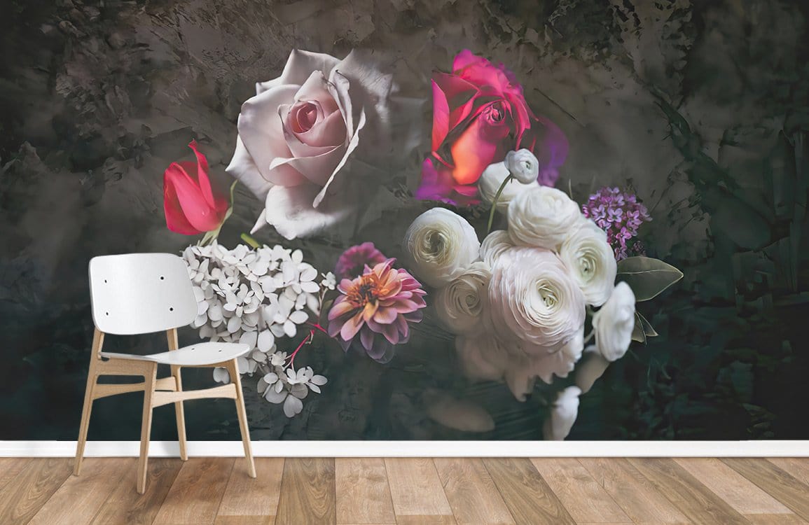 Flower Cluster with hydrangea and rose wallpaper mural room
