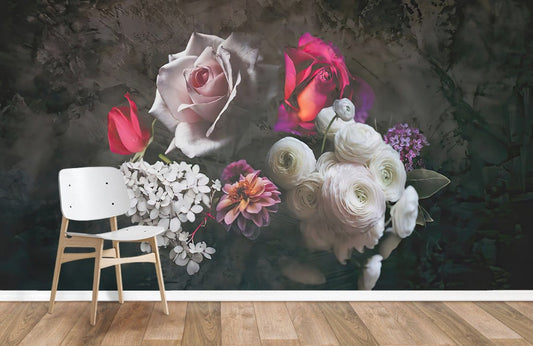 Flower Cluster with hydrangea and rose wallpaper mural room