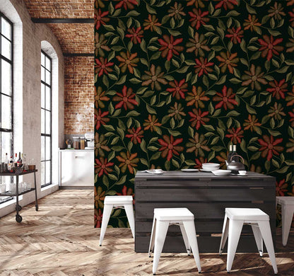 personalized wallpaper mural for a special dining room, a design of flower embroidery