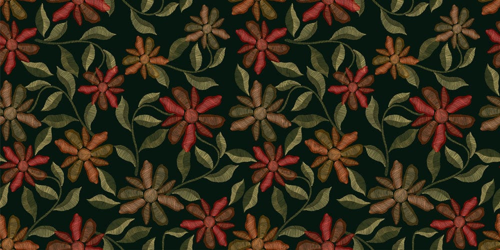 Emerald Green Botanical Floral Mural Wallpaper