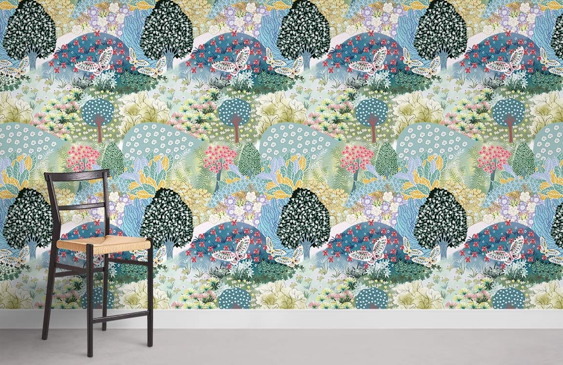 Whimsical Forest Animal Pattern Mural Wallpaper