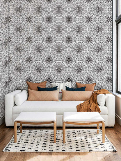Vintage Floral Lace Pattern Mural Wallpaper in living room