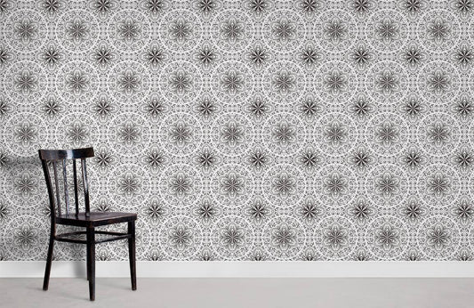 Gray Flower Tile Wallpaper Mural
