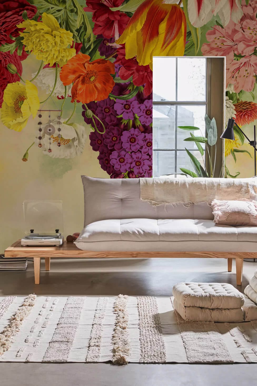 aesthetic flower wall murals sofa background