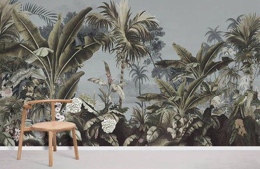 Home Decoration Featuring a Mural of a Tropical Palm Tree