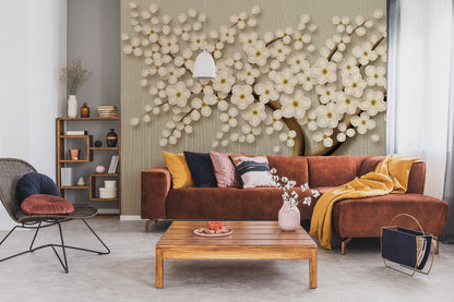 Elegant Cherry Blossom 3D Mural Wallpaper in living room