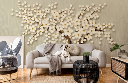 Elegant Cherry Blossom 3D Mural Wallpaper in living room