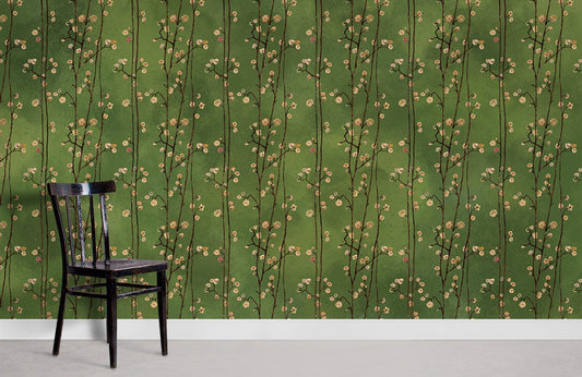 Botanical Dark Green Floral Mural Wallpaper