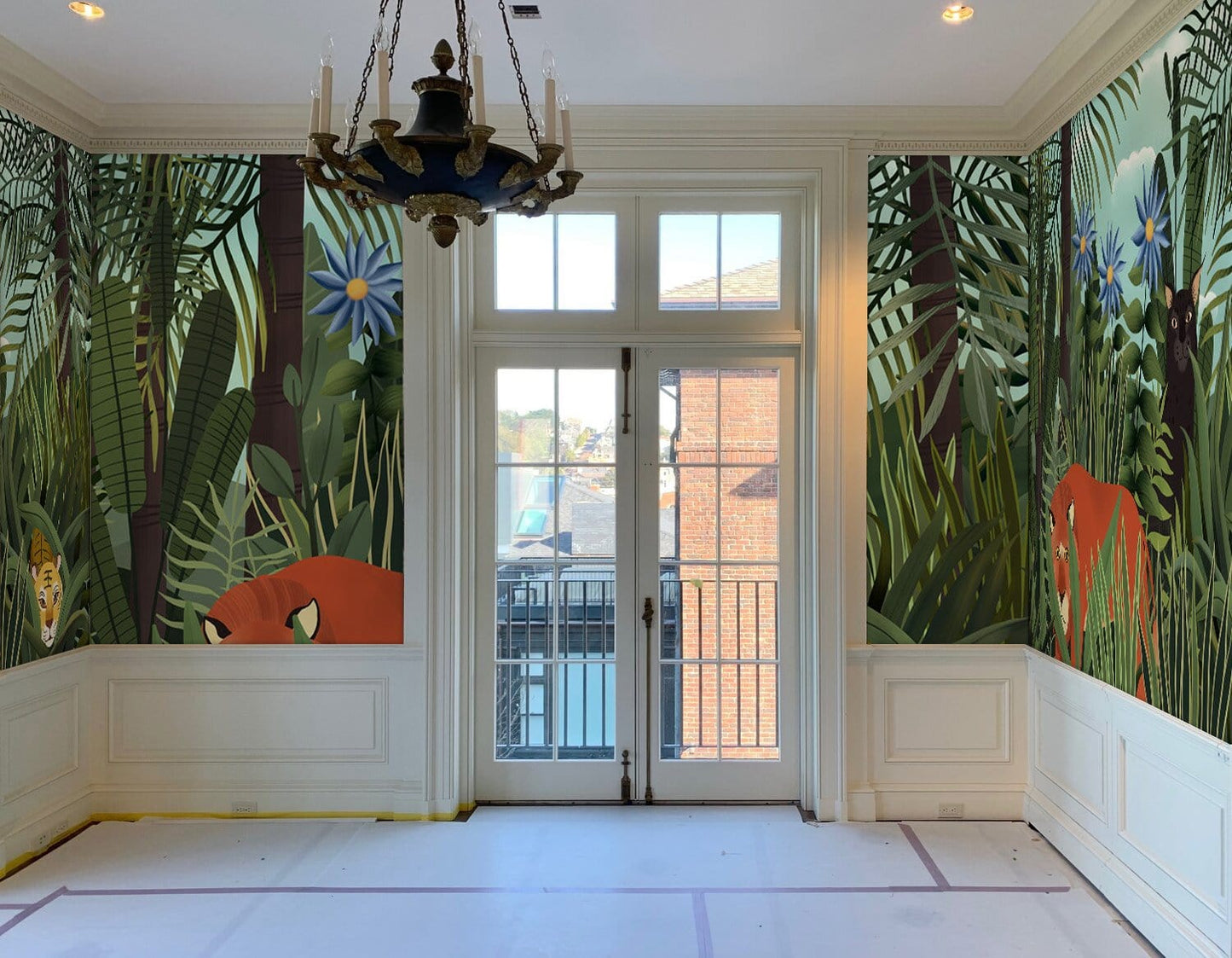 Hallway Decoration Featuring a Wallpaper Mural of Wild Animals from the Jungle