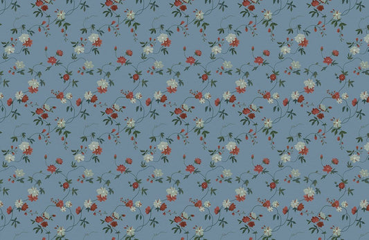 Vintage Blue Floral Mural Wallpaper