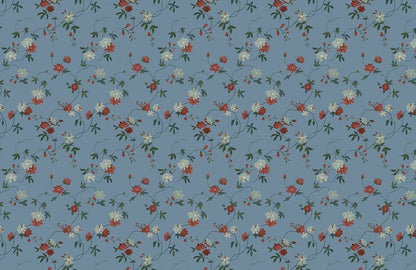 Vintage Blue Floral Mural Wallpaper