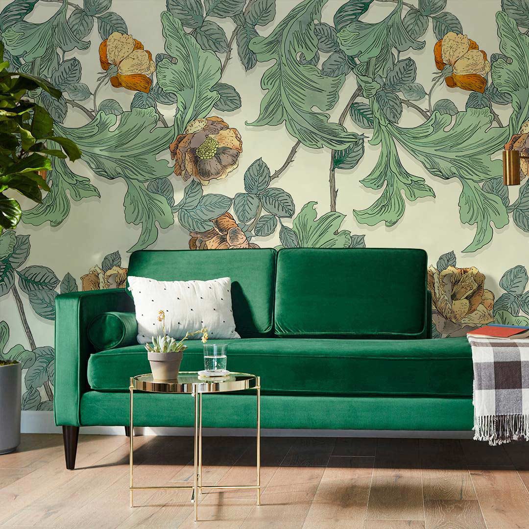 custom flowers & leaves wallpaper mural for living room decor