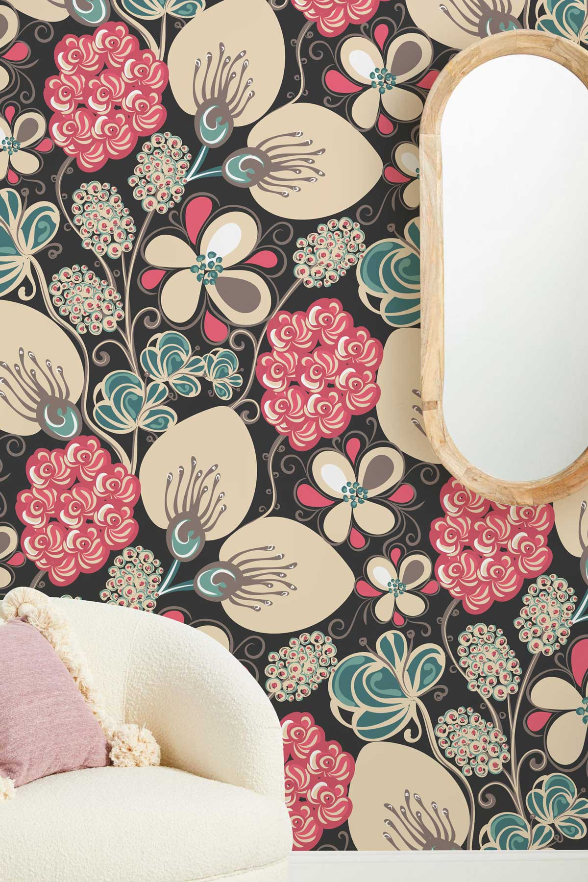 Wallpaper mural with a floral pattern for use in decorating the hallway
