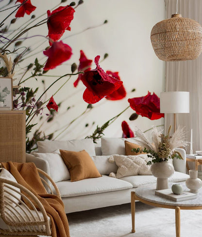 Unqiue Red Flowers Wallpaper Mural Living Room