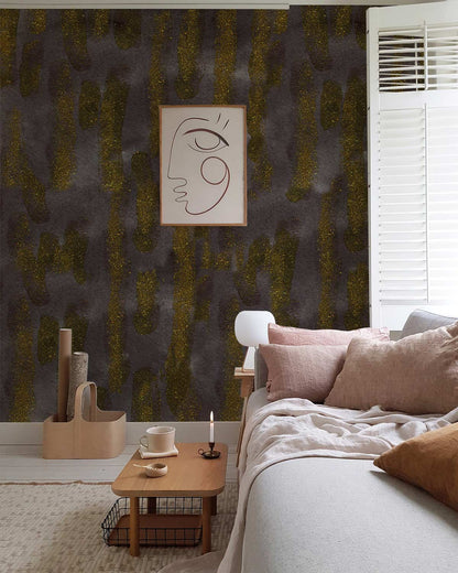 Mural with Flowing Golden inks for Living Room Wallpaper