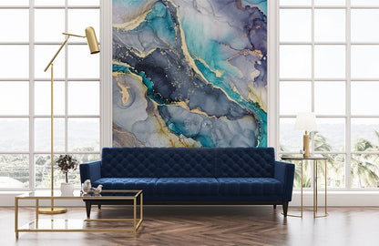 fluid watercolor marble wallpaper mural living room decor
