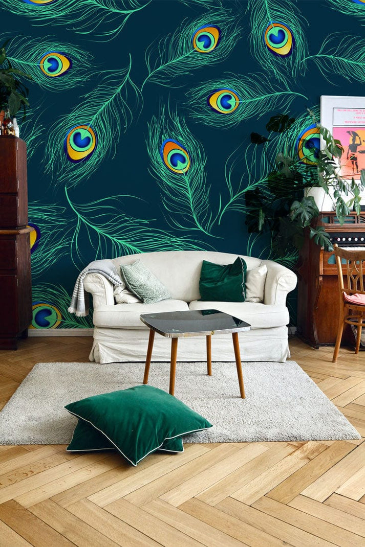 Vibrant Peacock Feather Pattern Wall Mural Wallpaper | Ever Wallpaper ...