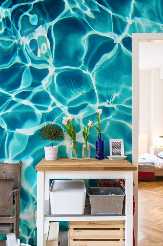 Wallpaper Mural with Fluorescent Water Ripples for Use as Hallway Decoration