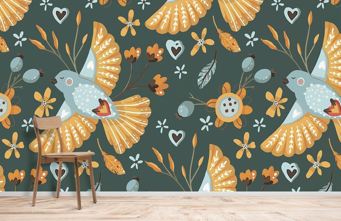 Wallpaper mural with Flying Birds on a Jasper Background, Perfect for Home Décor