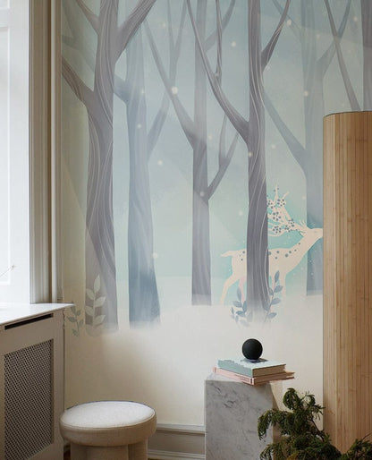 Enchanted Winter Forest Animated Mural Wallpaper in living room