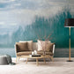 Wallpaper mural with a misty forest lake, perfect for the living room's decor