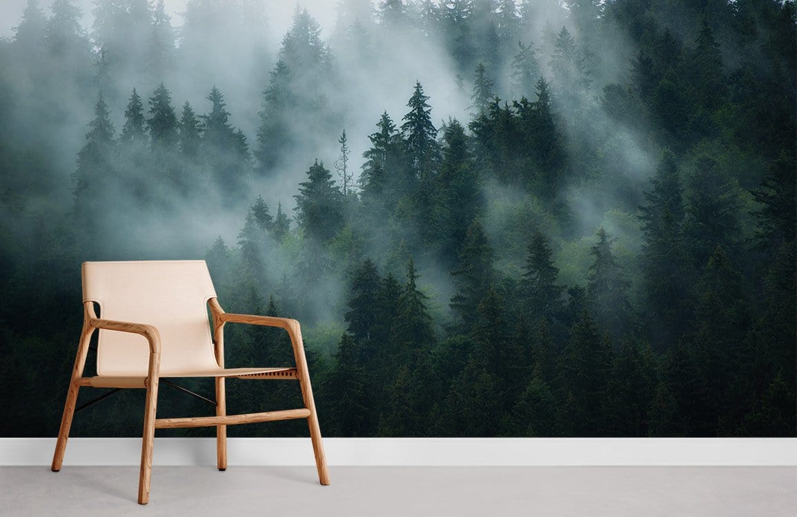 Misty Forest Scene Landscape Mural Wallpaper