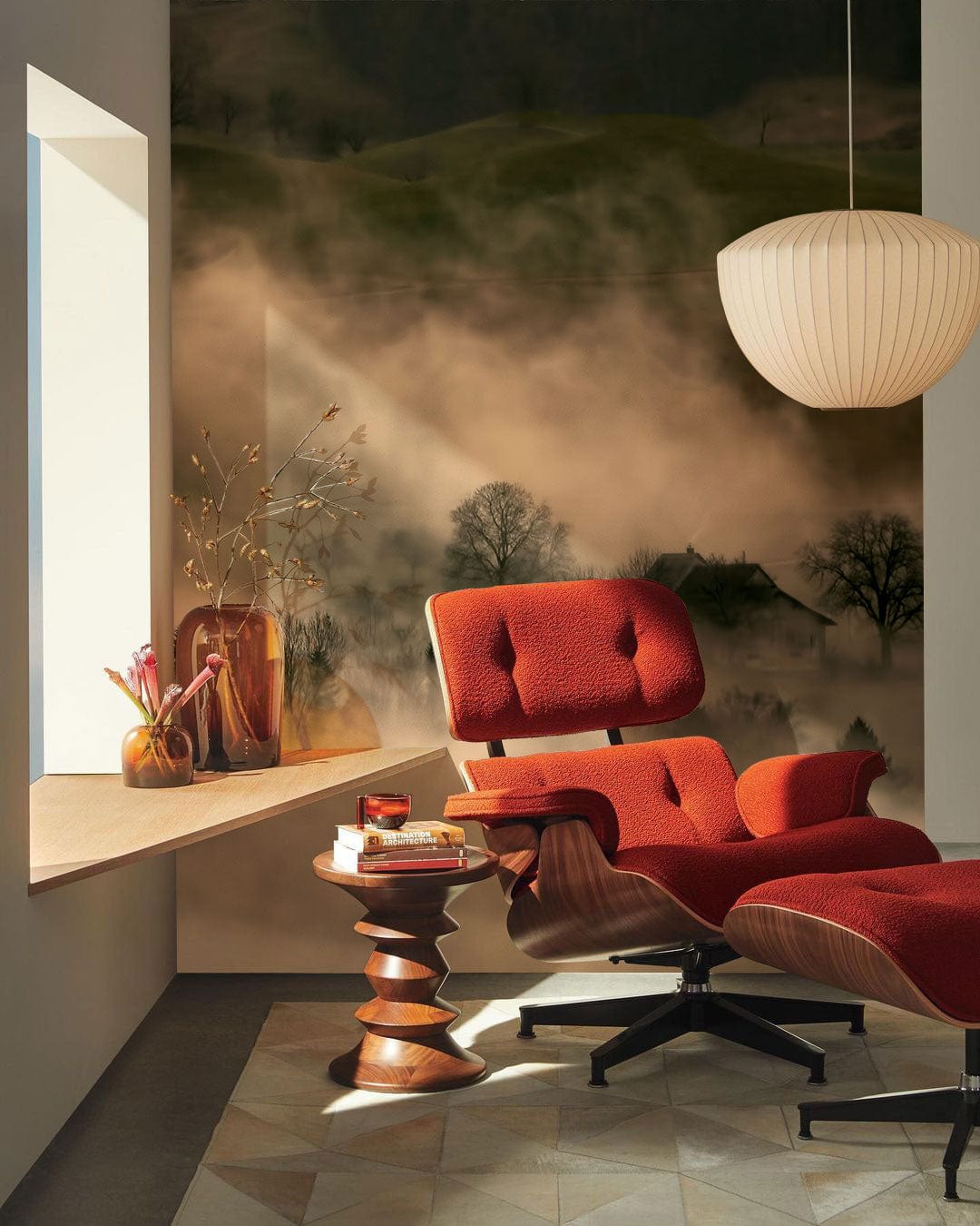 Wall Mural Wallpaper Fog Mountain Scenery Living Room or Hallway Decoration