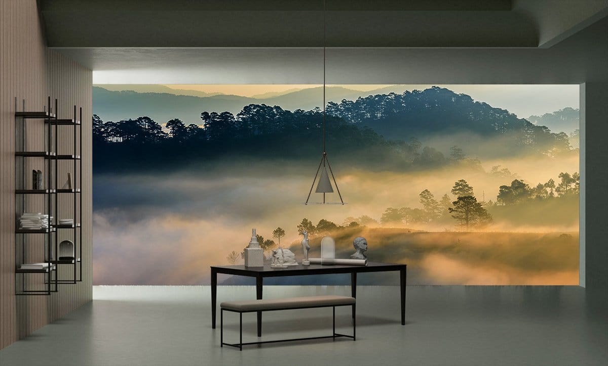 Misty Forest Sunrise Scenic Wallpaper Mural