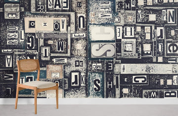 Vintage Typographic Collage Wallpaper Mural
