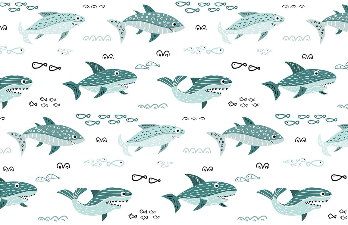 Foraging Sharks Ocean Mural Custom Art Design