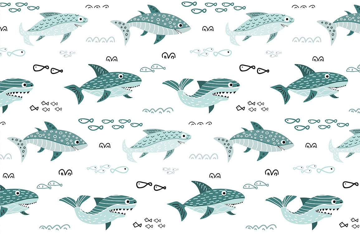 Whimsical Deep Sea Shark Mural Wallpaper