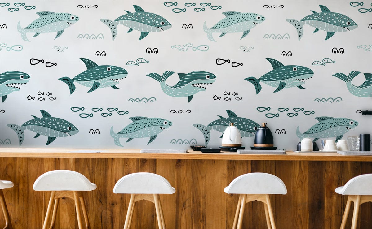 Foraging Sharks Wall Mural Home Interior Design