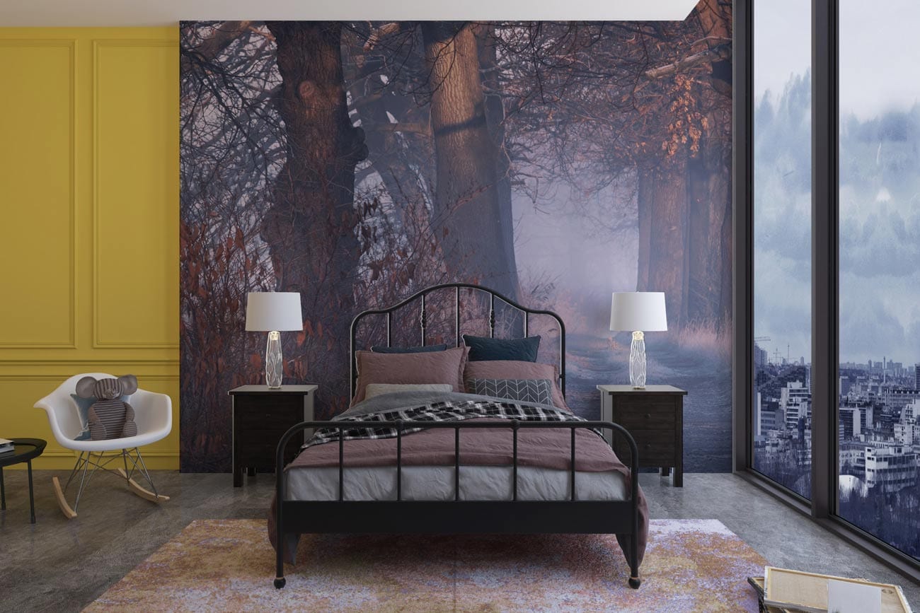 bedroom landscape wallpaper featuring a woodland alley scene