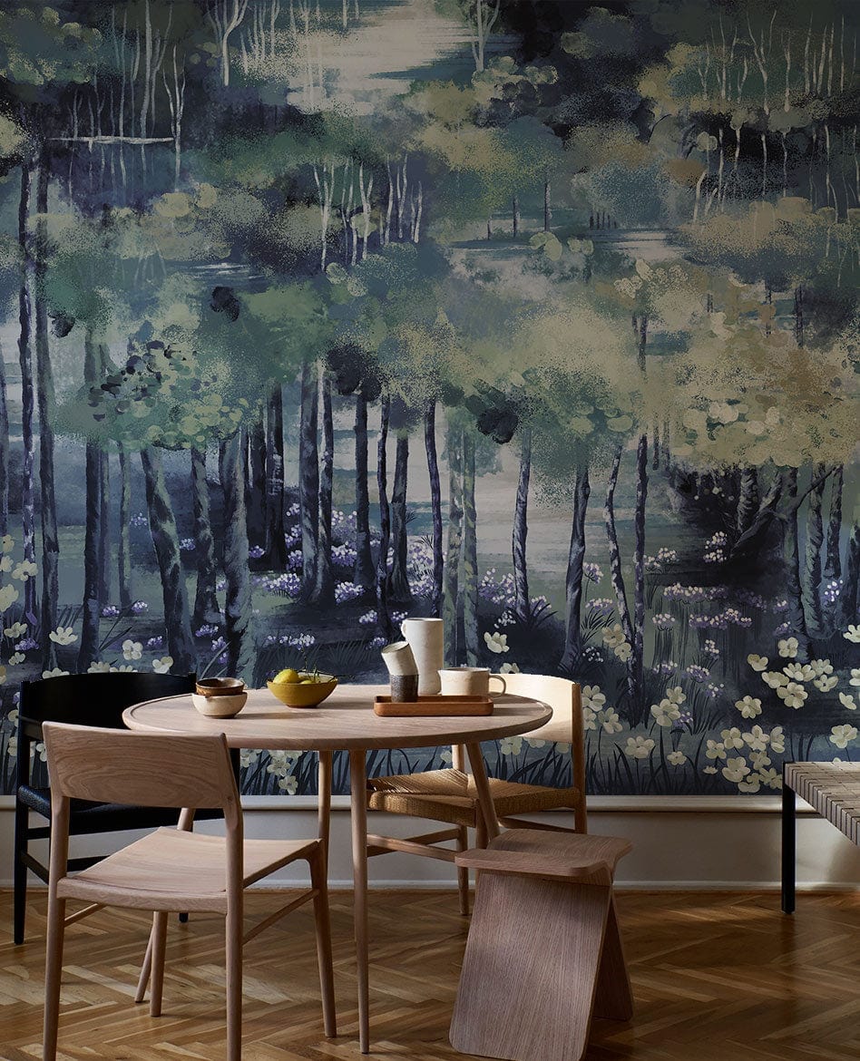 Dark Forest Oil painting Wallpaper Mural for dining Room decor