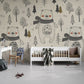 Wall painting with a bear in the forest, perfect for decorating your house.