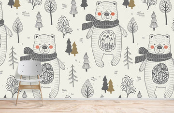 Whimsical Woodland Animal Pattern Mural Wallpaper