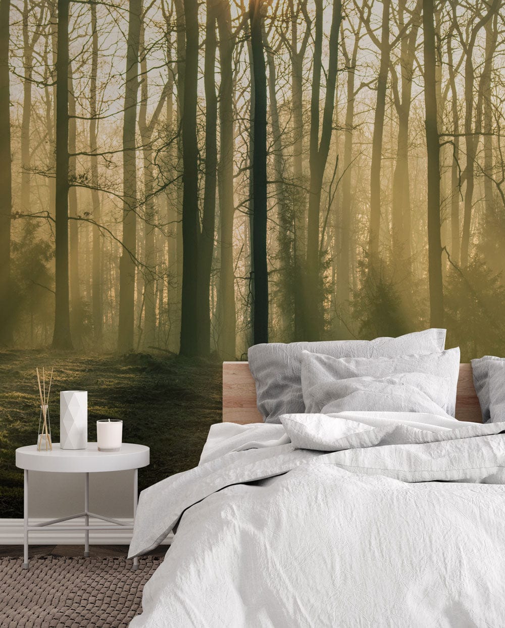 Bedroom interior design brown forest scenery wallpaper