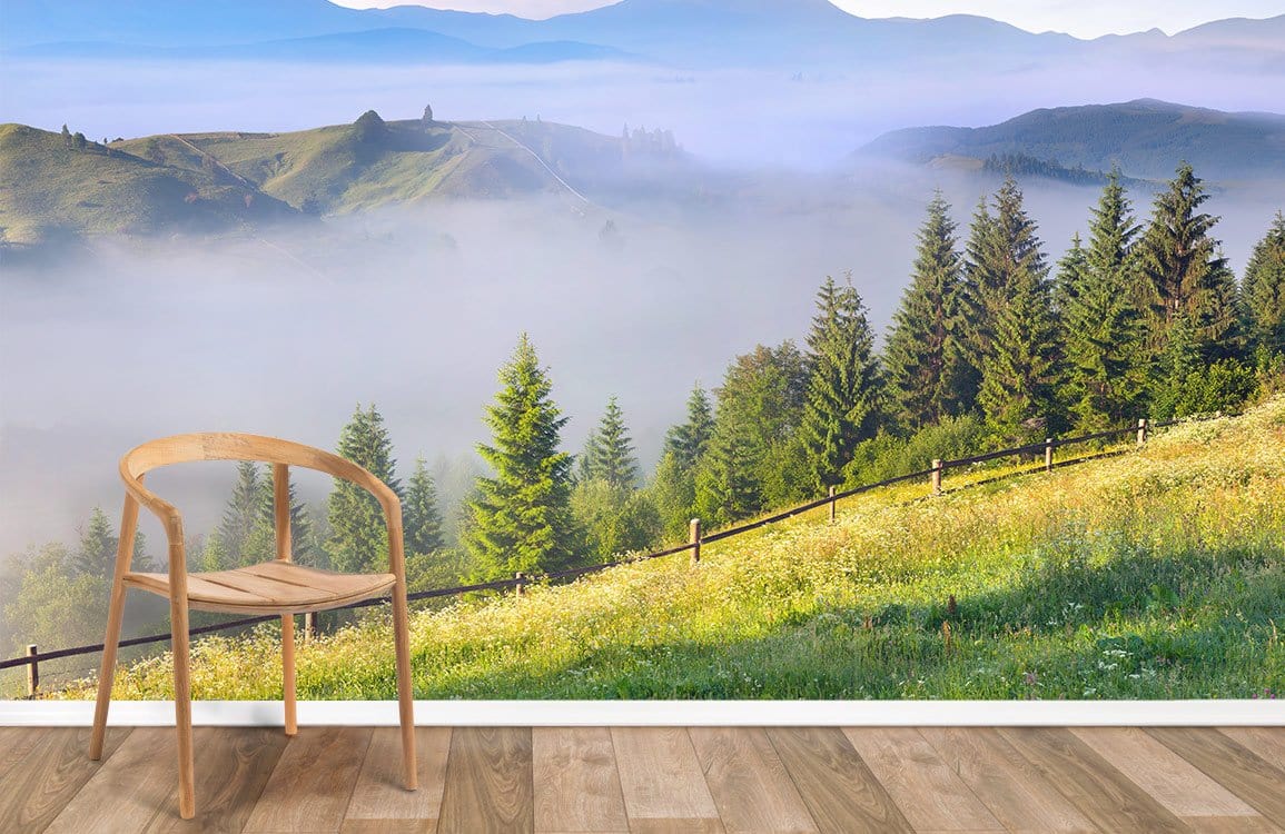 Home Decoration Featuring a Forest Fog Wallpaper Mural